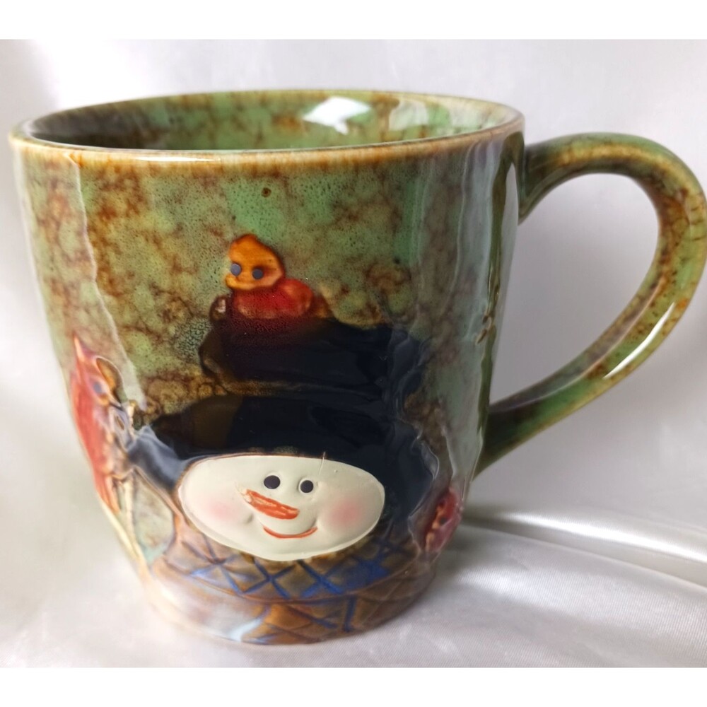 BURTON + BURTON RAISED SNOWMAN/GREEN MARBLEIZED CERAMIC MUG